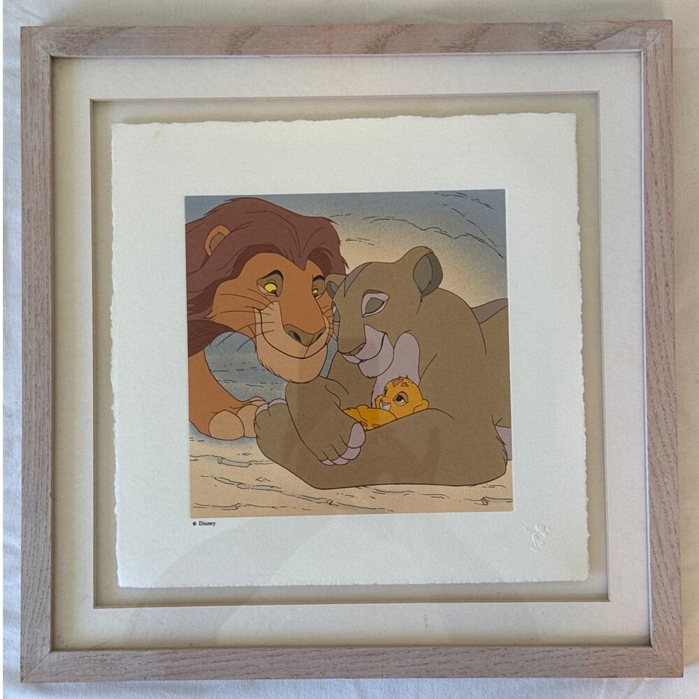 1994 Disney Treasures The Lion King Framed Serigraph - Mufasa Sarabi Baby Simba